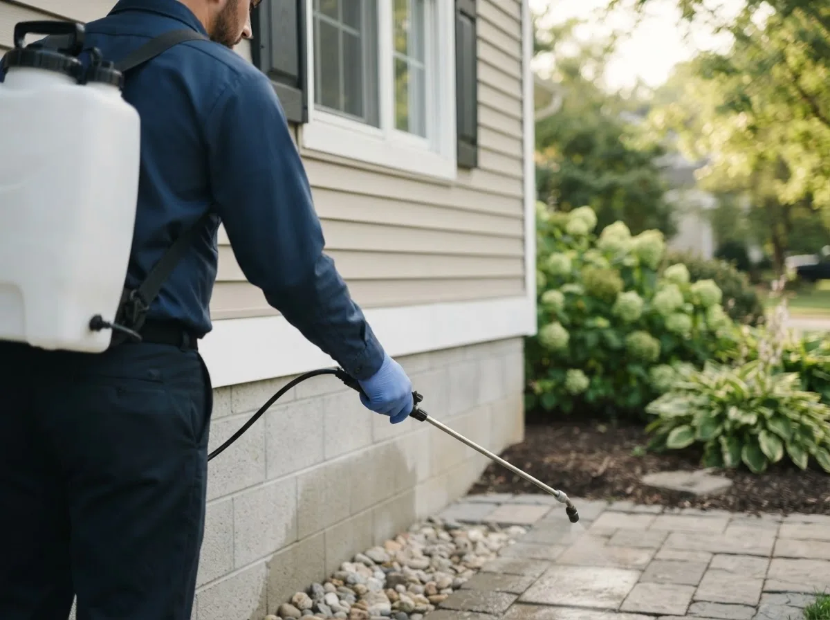 Pest control technician inspecting a home in Mcrae Helena, GA